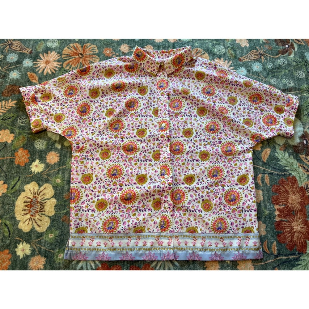 Maison d'Amelie Paris Womens Small Floral Paisley Button Down Shirt Pink Orange